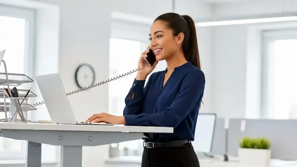Standing desk user preventing office chair butt